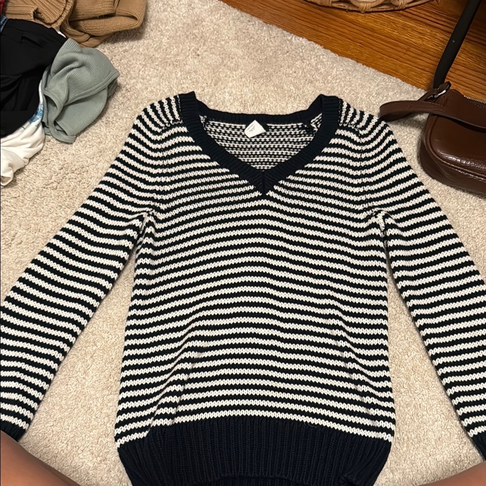 J. Crew Black and White V-Neck Sweater
